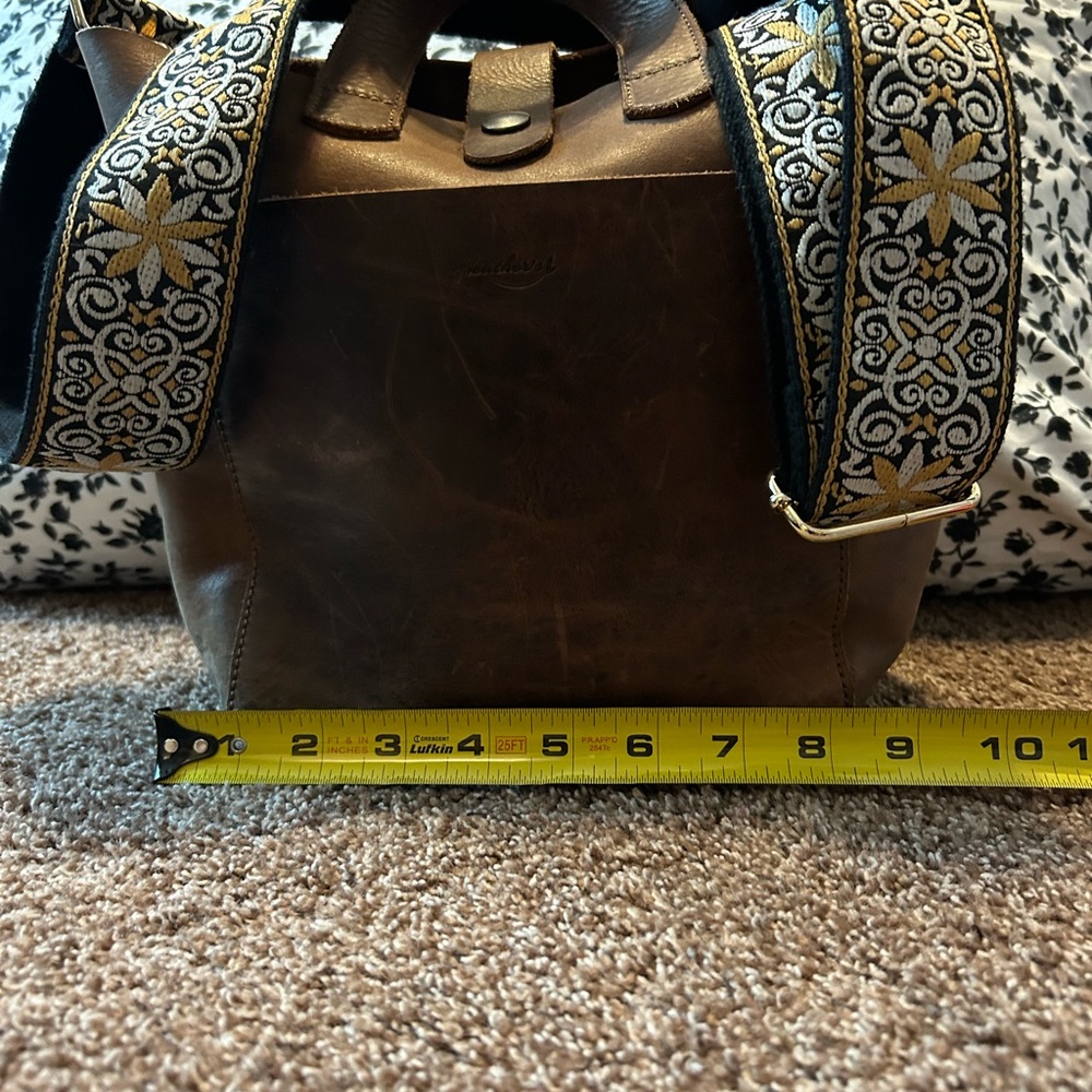 Brown Leather Bag with Embroidered Strap